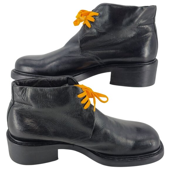 Vintage Paul May Italy Black Leather Chukka Ankle Boots Mens 9W Wide Tall Heels - Picture 7 of 11